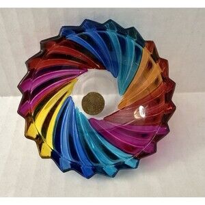 Vtg Murano Art Glass Dish Rainbow Swirl Pinwheel Italy Venetian Trinket Bowl